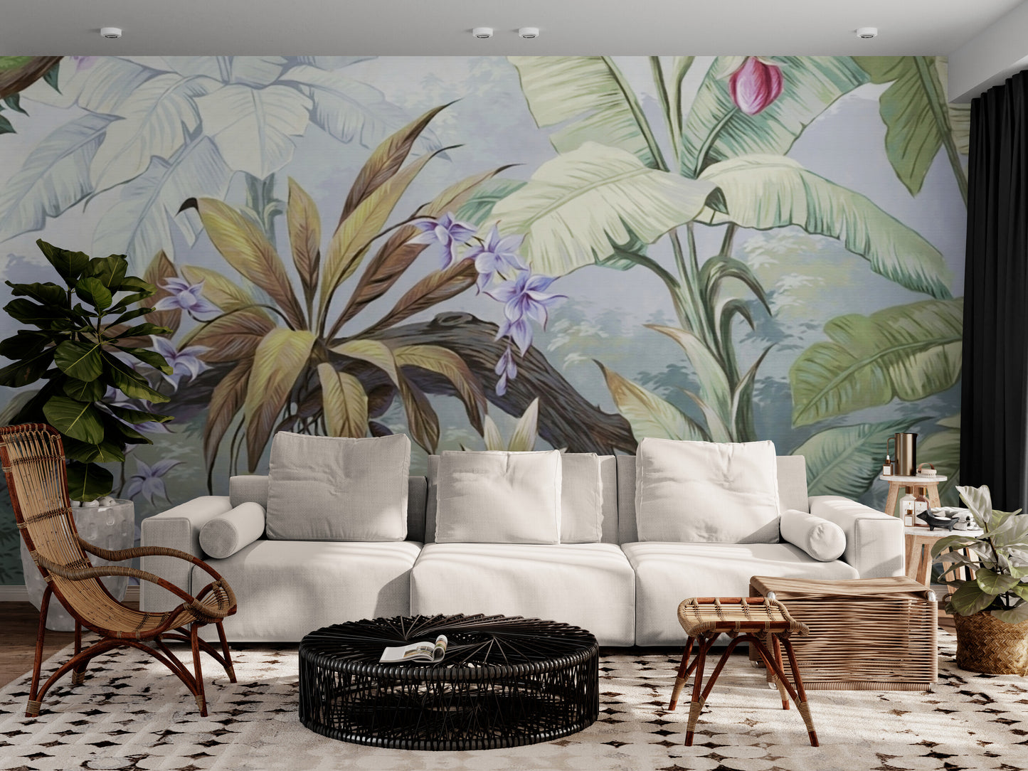 Tropisches Wandbild, Bananenblätter-Tapete, selbstklebendes botanisches Wandbild, Pflanzentapete zum Abziehen und Aufkleben, temporäres Wandbild mit grünen Pflanzen, Akzenttapete