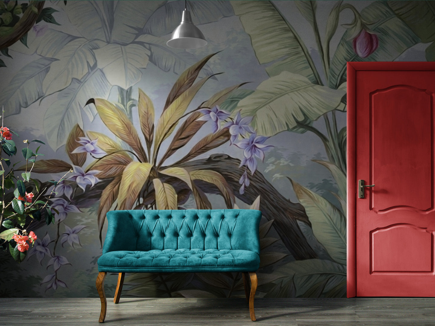 Tropisches Wandbild, Bananenblätter-Tapete, selbstklebendes botanisches Wandbild, Pflanzentapete zum Abziehen und Aufkleben, temporäres Wandbild mit grünen Pflanzen, Akzenttapete