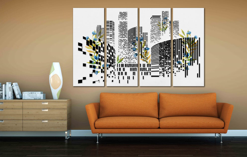 Trendige Wandkunst, Stadtwandkunst, mehrteilige Kunst, abstrakte Wandkunstgemälde auf Leinwand, extra große Wandkunst, Wohnwanddekoration