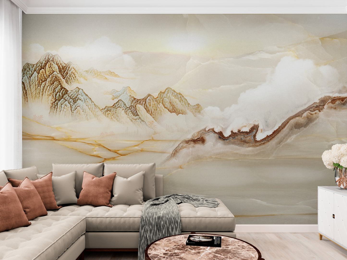 Abstrakte extra große Tapete, selbstklebendes neutrales Wandbild, abnehmbare Akzenttapete, Wandbild für Wohnzimmer
