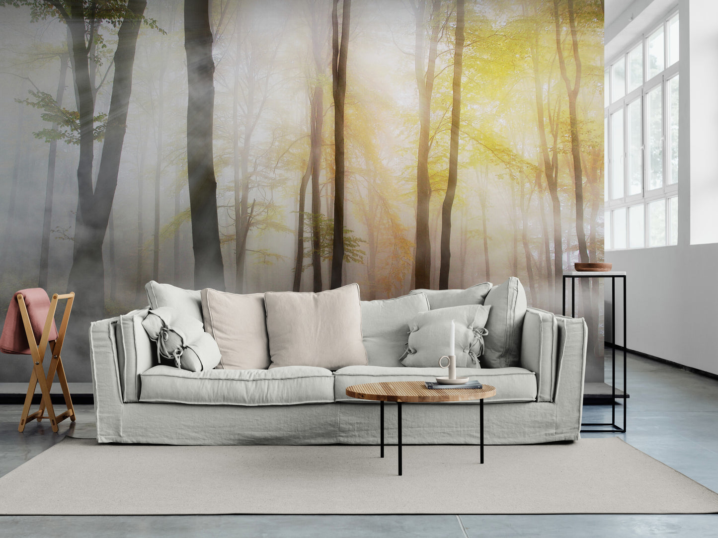 Abziehbare und klebende Tapete mit Waldbild, extra großes Naturwandbild, selbstklebendes botanisches Tapetenwandbild