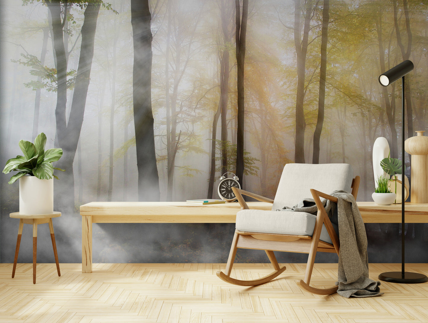 Abziehbare und klebende Tapete mit Waldbild, extra großes Naturwandbild, selbstklebendes botanisches Tapetenwandbild