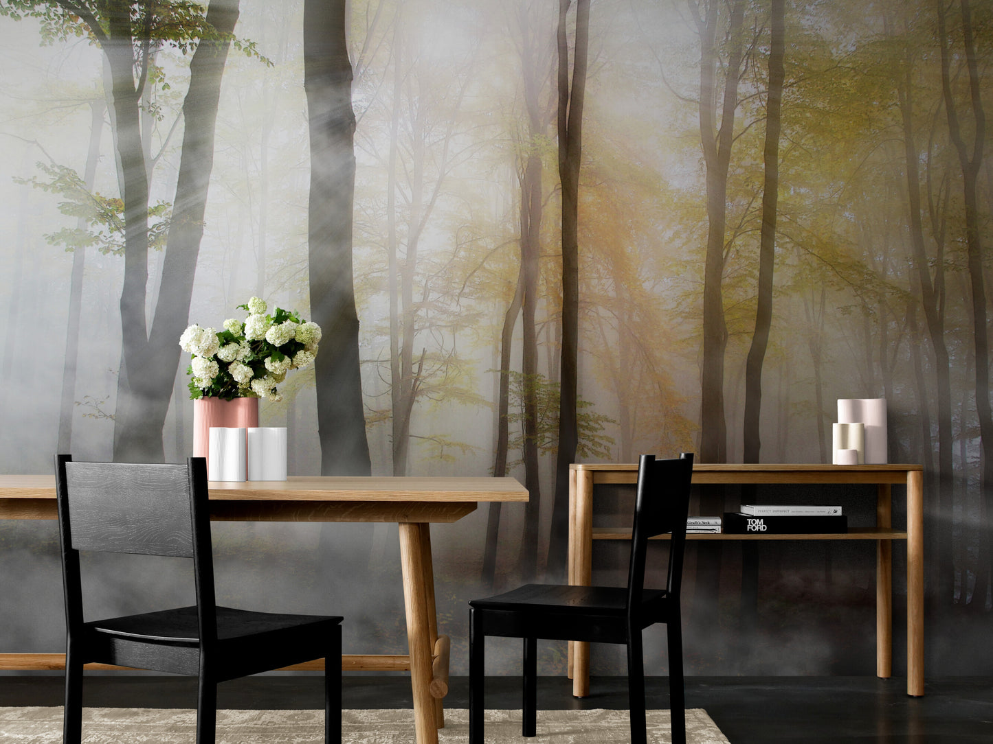 Abziehbare und klebende Tapete mit Waldbild, extra großes Naturwandbild, selbstklebendes botanisches Tapetenwandbild