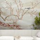 Große Chinoiserie-Tapete, Botanisches orientalisches Wandbild, Beige Tapete mit Vögeln, Abziehbare und klebende Tapete, Akzent selbstklebende Tapete