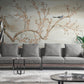 Große Chinoiserie-Tapete, Botanisches orientalisches Wandbild, Beige Tapete mit Vögeln, Abziehbare und klebende Tapete, Akzent selbstklebende Tapete