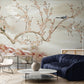 Große Chinoiserie-Tapete, Botanisches orientalisches Wandbild, Beige Tapete mit Vögeln, Abziehbare und klebende Tapete, Akzent selbstklebende Tapete