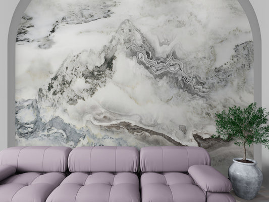 Schwarz-weißes Marmor-Tapeten-Wandbild, Abstrakte selbstklebende Tapete, Temporäres Akzent-Wandbild, Wandbild für Wohnzimmer, Abziehen und Aufkleben