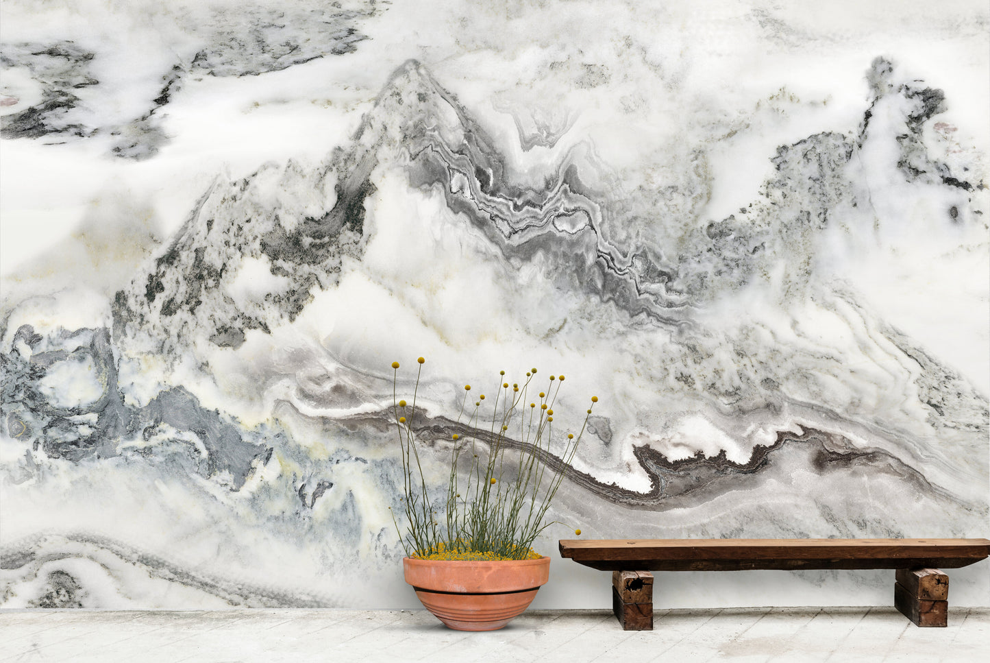 Schwarz-weißes Marmor-Tapeten-Wandbild, Abstrakte selbstklebende Tapete, Temporäres Akzent-Wandbild, Wandbild für Wohnzimmer, Abziehen und Aufkleben