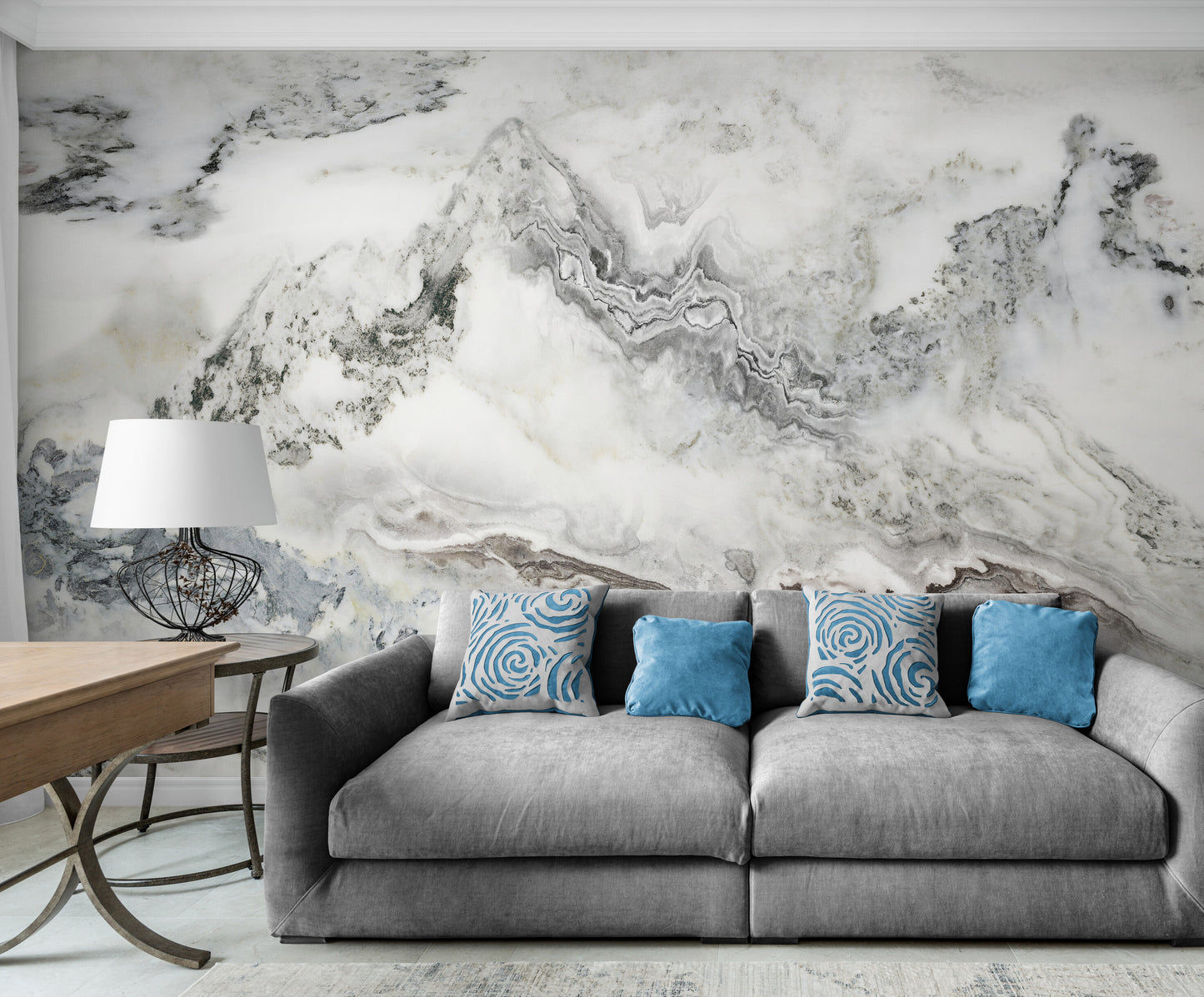 Schwarz-weißes Marmor-Tapeten-Wandbild, Abstrakte selbstklebende Tapete, Temporäres Akzent-Wandbild, Wandbild für Wohnzimmer, Abziehen und Aufkleben