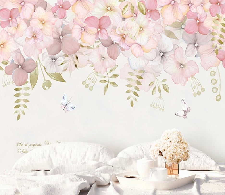 Fototapete mit kleinen rosa Blüten „Blütenhauch in Rosé“