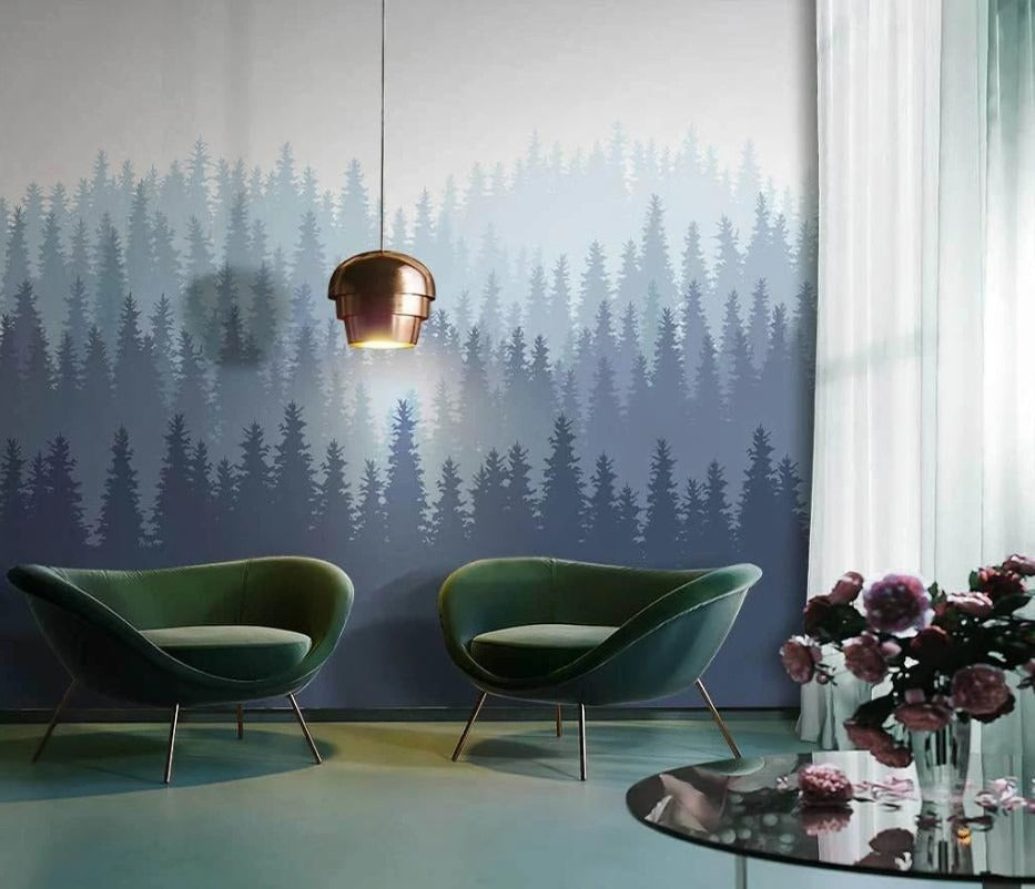 elbstklebende Fototapete mit abstraktem Waldmotiv „Flüsterwald“