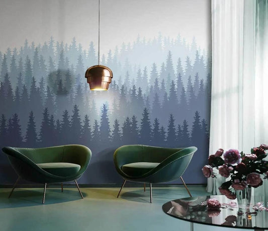 elbstklebende Fototapete mit abstraktem Waldmotiv „Flüsterwald“