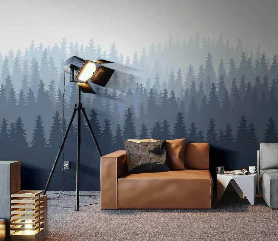 elbstklebende Fototapete mit abstraktem Waldmotiv „Flüsterwald“