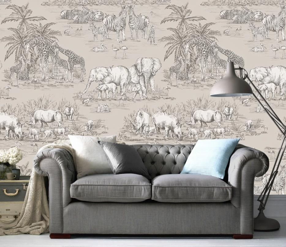 Selbstklebende Fototapete mit Tiermotiven für das Kinderzimmer „Safari“