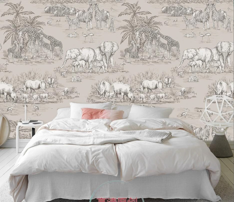 Selbstklebende Fototapete mit Tiermotiven für das Kinderzimmer „Safari“