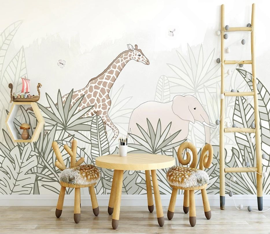 Kinder-Fototapete mit Giraffe, temporäre Fototapete „Giraffentraum“