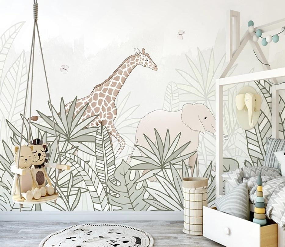 Kinder-Fototapete mit Giraffe, temporäre Fototapete „Giraffentraum“