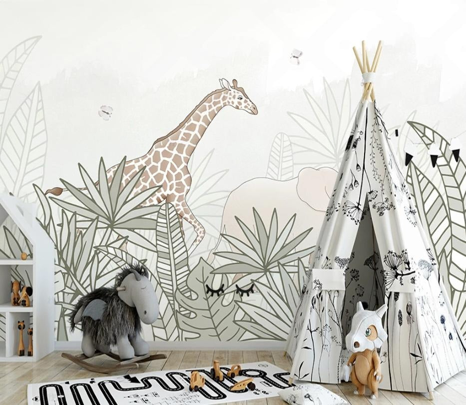 Kinder-Fototapete mit Giraffe, temporäre Fototapete „Giraffentraum“