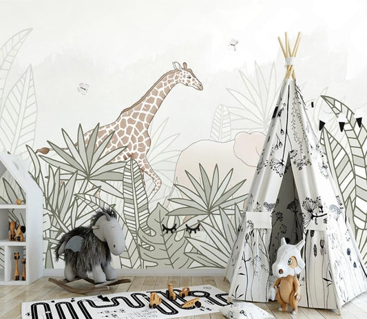 Kinder-Fototapete mit Giraffe, temporäre Fototapete „Giraffentraum“