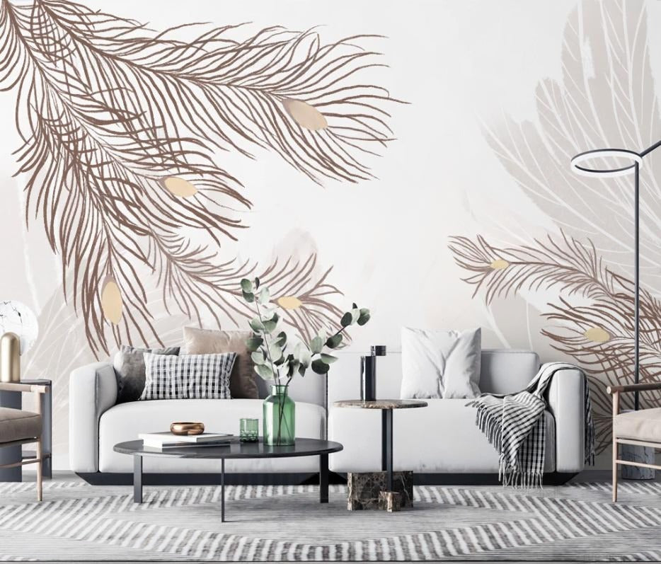 Abstrakte, neutrale Fototapete mit Federn „Federhauch“