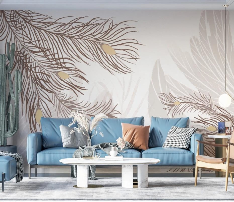 Abstrakte, neutrale Fototapete mit Federn „Federhauch“