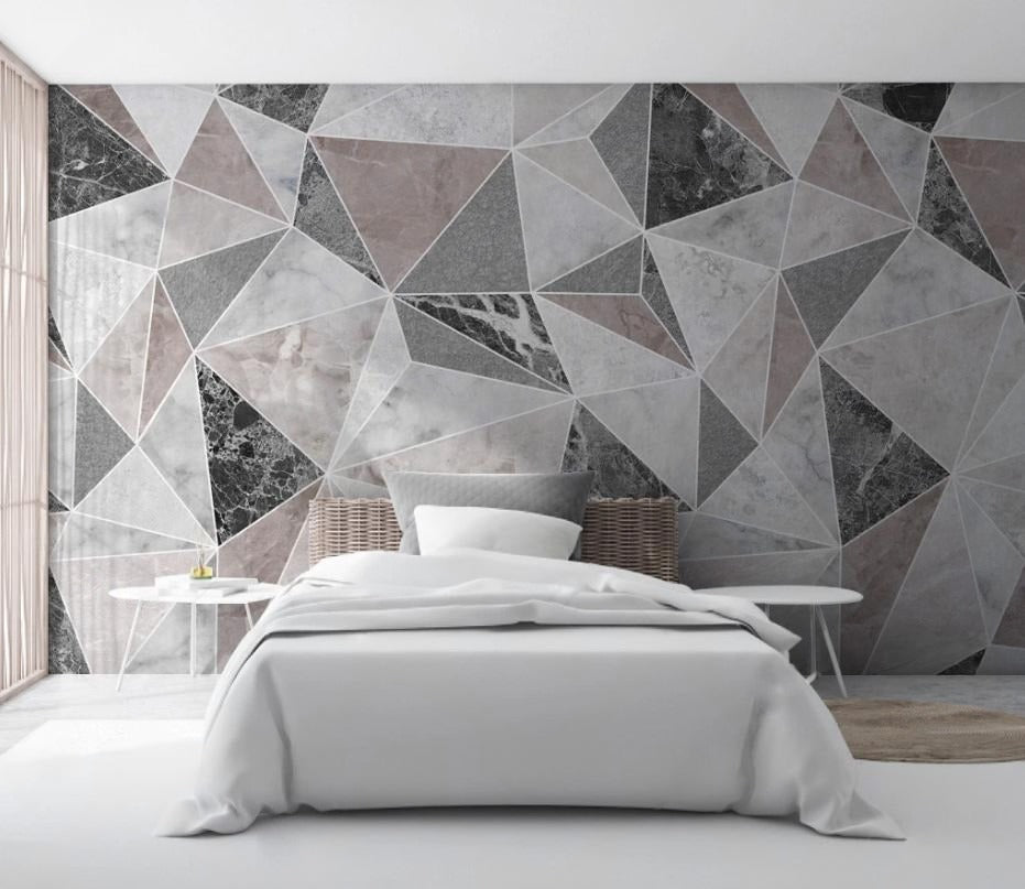 Moderne, neutrale Fototapete mit geometrischem Muster „Dreiecke“