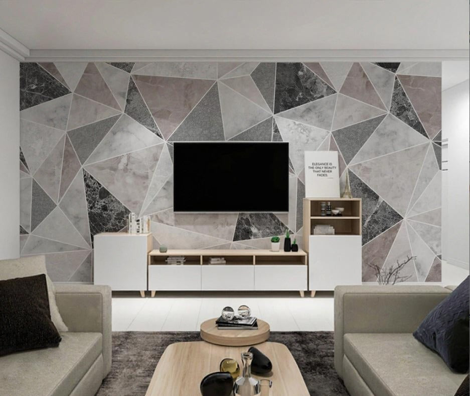 Moderne, neutrale Fototapete mit geometrischem Muster „Dreiecke“