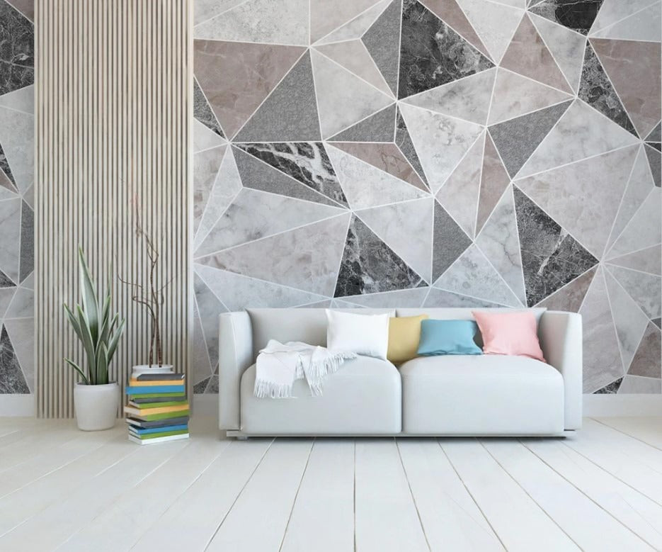 Moderne, neutrale Fototapete mit geometrischem Muster „Dreiecke“