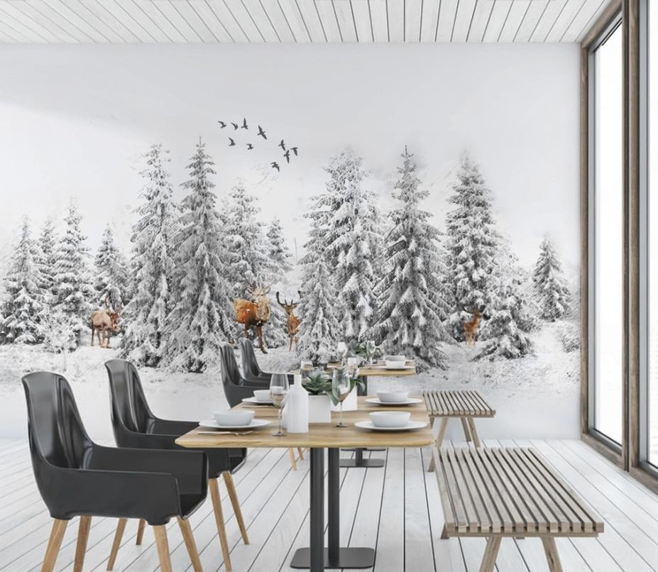Temporäre Fototapete mit Winterwald und Tannen „Eiszauberwald“