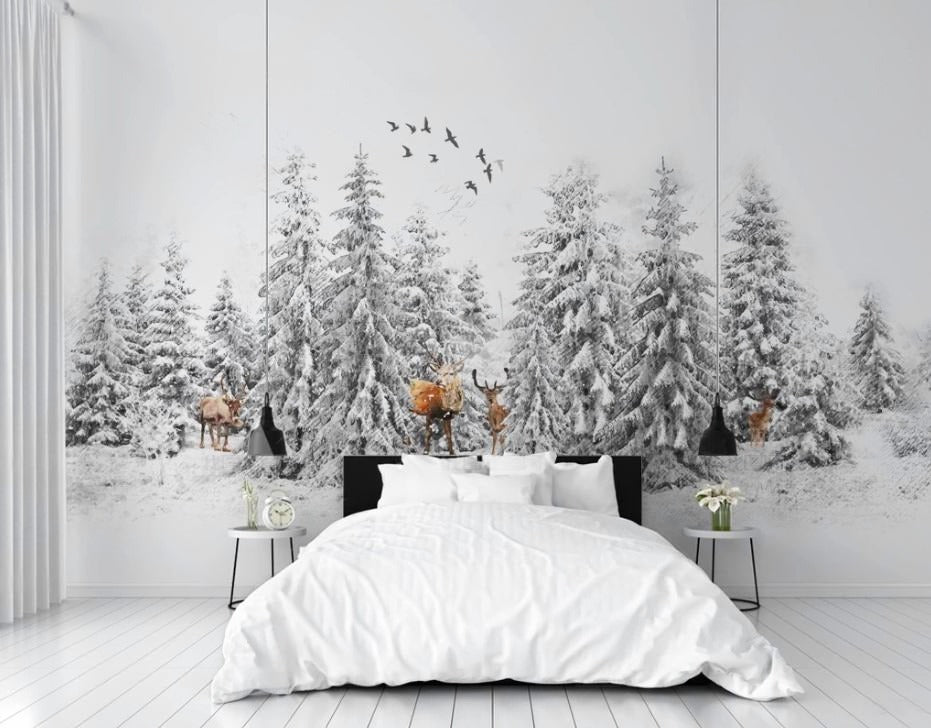 Temporäre Fototapete mit Winterwald und Tannen „Eiszauberwald“