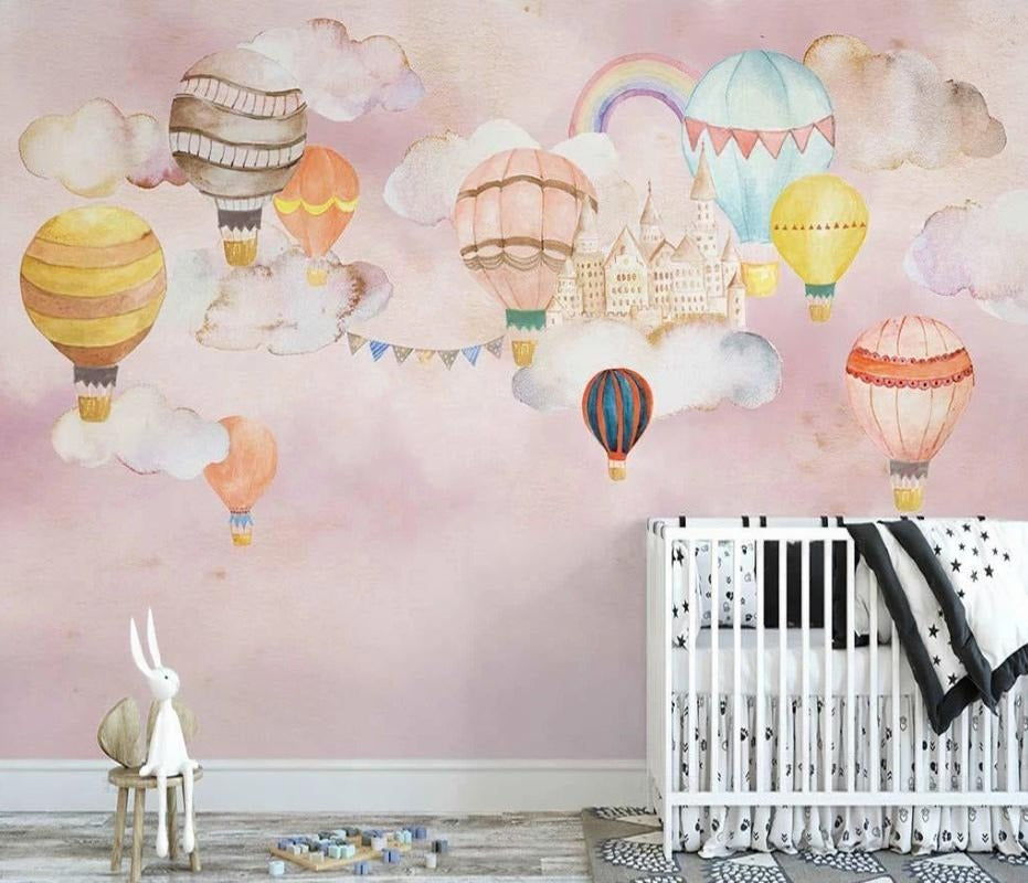 Fototapete in Rosatönen mit Luftballons für Mädchenzimmer „Ballontraum“