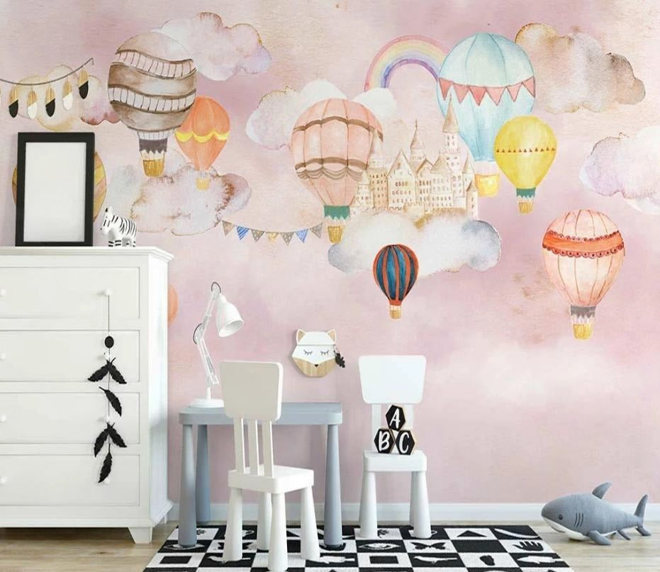 Fototapete in Rosatönen mit Luftballons für Mädchenzimmer „Ballontraum“