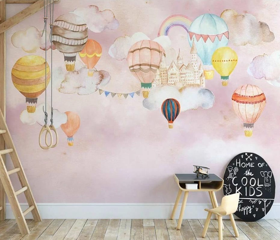 Fototapete in Rosatönen mit Luftballons für Mädchenzimmer „Ballontraum“
