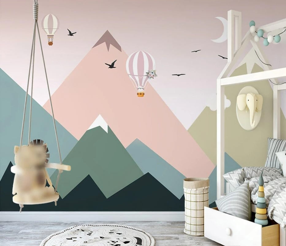 Pastellfarbene Fototapete in neutralen Tönen mit Bergmotiv „Sanfte Bergwelten“