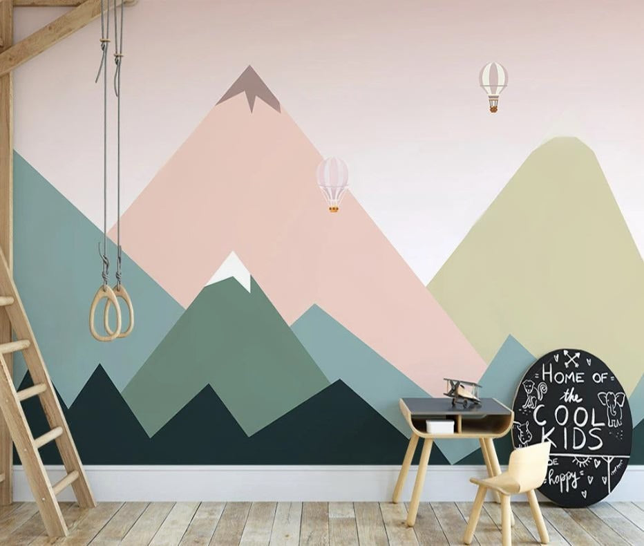 Pastellfarbene Fototapete in neutralen Tönen mit Bergmotiv „Sanfte Bergwelten“