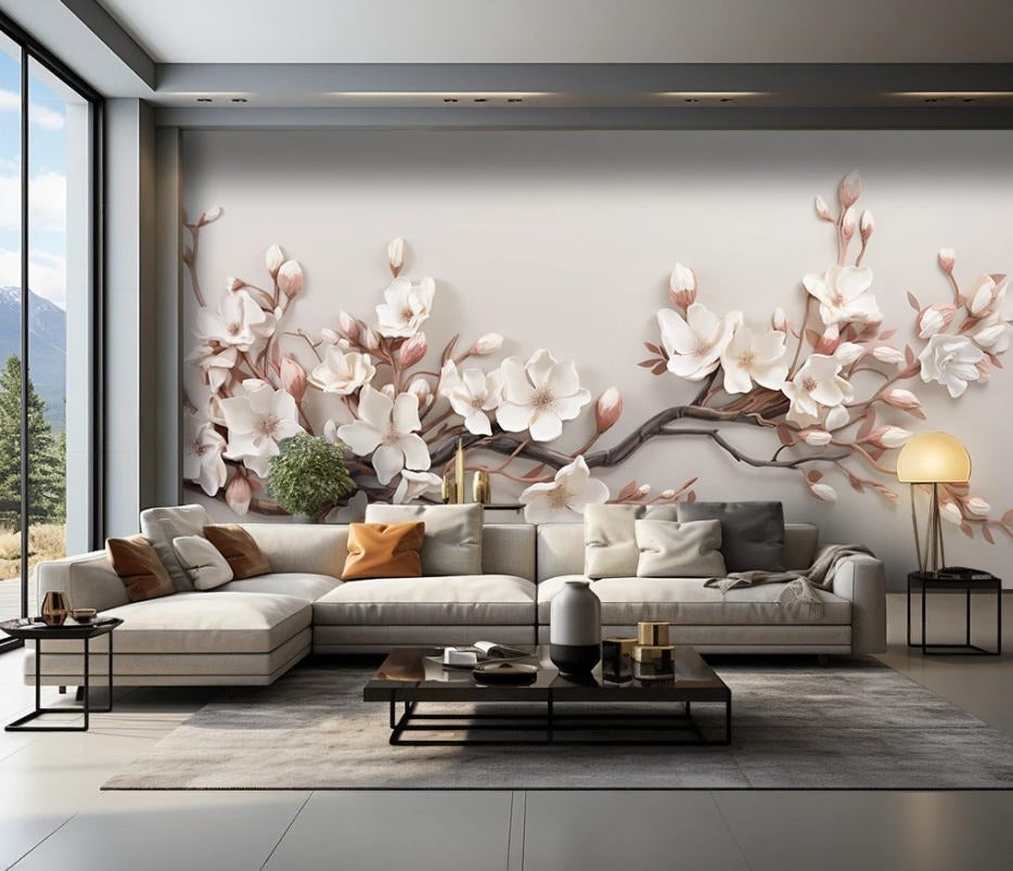 3D-Fototapete mit blühendem Magnolienzweig „Magnolienzauber“