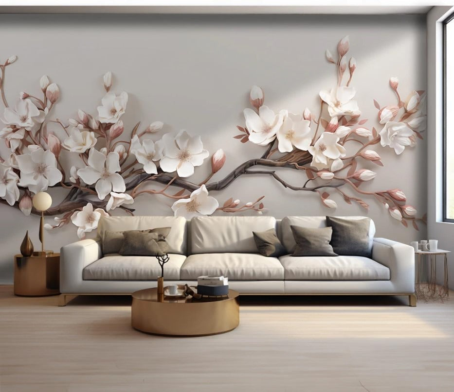 3D-Fototapete mit blühendem Magnolienzweig „Magnolienzauber“