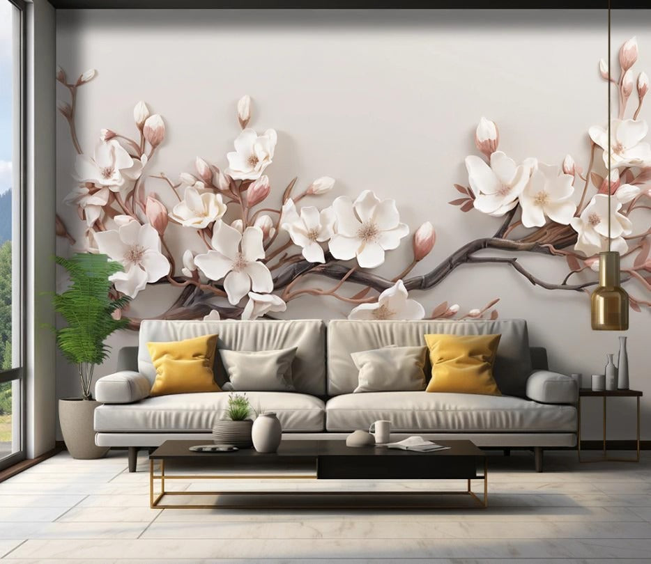 3D-Fototapete mit blühendem Magnolienzweig „Magnolienzauber“