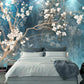 Blaue Fototapete mit Magnolienblüten im asiatischen Stil „Himmlische Magnolie“