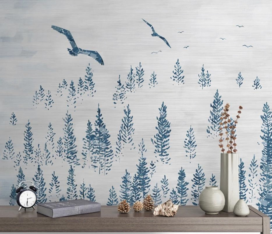 Minimalistische Fototapete mit abstraktem Waldmotiv „Stiller Wald“