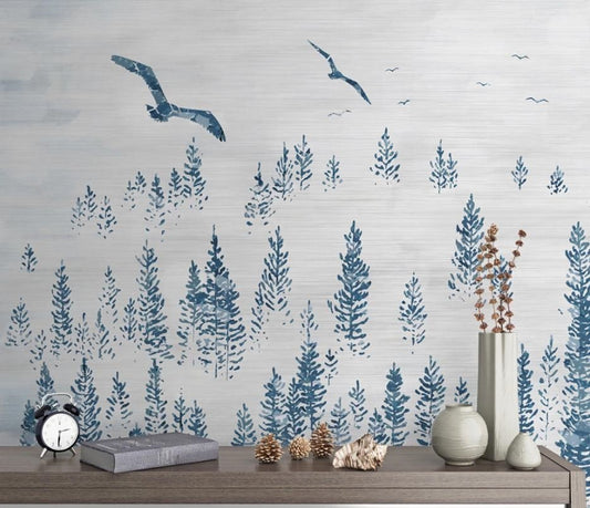 Minimalistische Fototapete mit abstraktem Waldmotiv „Stiller Wald“