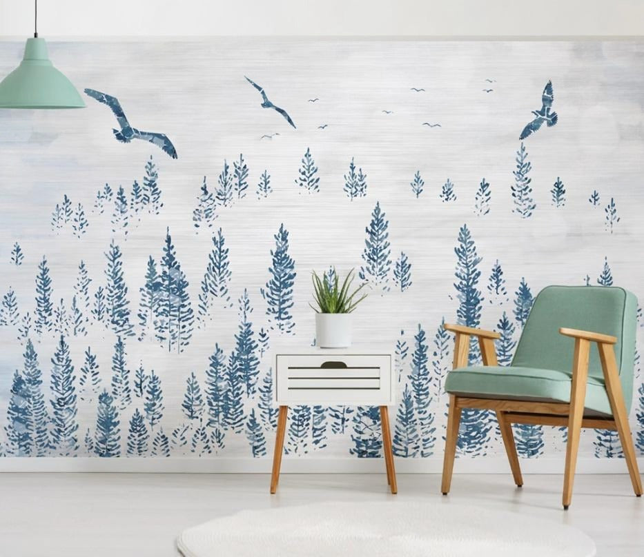 Minimalistische Fototapete mit abstraktem Waldmotiv „Stiller Wald“
