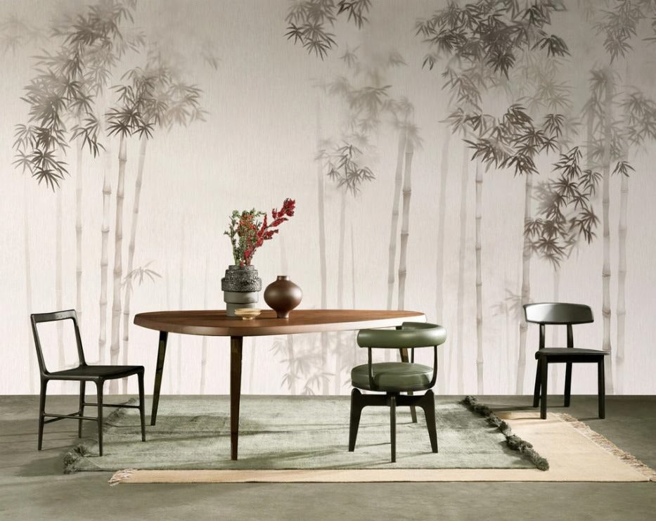 Neutrale Fototapete mit Bambuspflanzen und Waldmotiv „Zenwald“