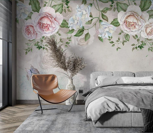 Fototapete mit großen rosa Rosen, Fototapete für die Wand über dem Bett „Rosenzauber“