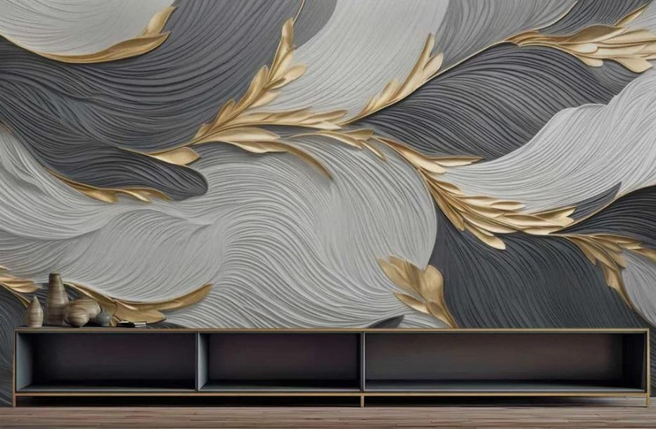 Abstrakte 3D Fototapete in Grau-Gold „Graue Eleganz“