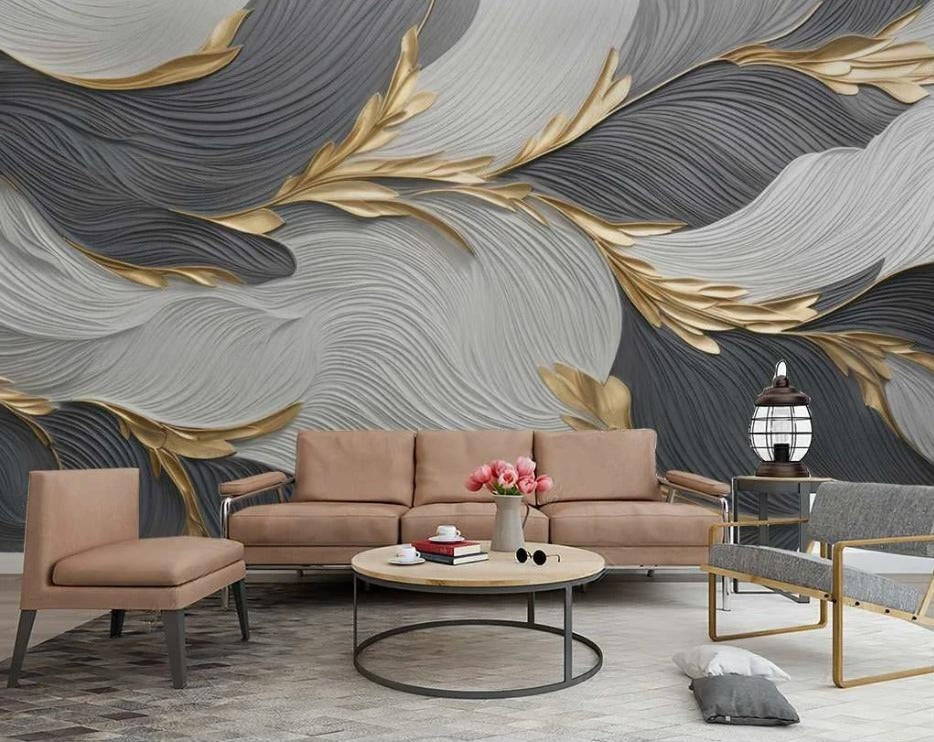 Abstrakte 3D Fototapete in Grau-Gold „Graue Eleganz“