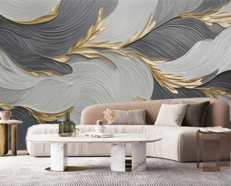 Abstrakte 3D Fototapete in Grau-Gold „Graue Eleganz“