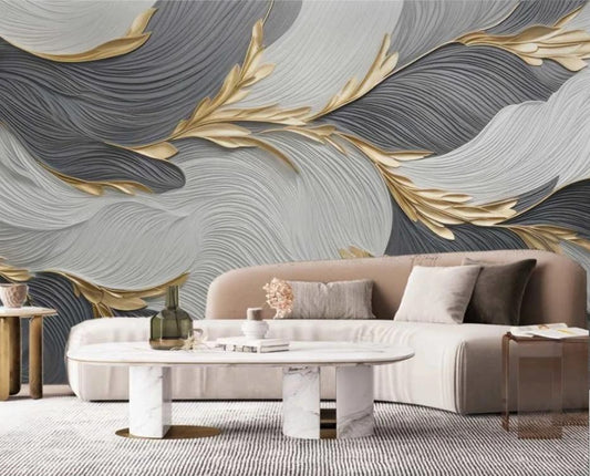 Abstrakte 3D Fototapete in Grau-Gold „Graue Eleganz“