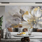 Fototapete mit großer goldener 3D-Blume „Grau-Goldene Blüte“