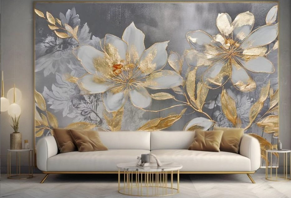 Fototapete mit großer Blume in Goldtönen „Goldene Blüte“